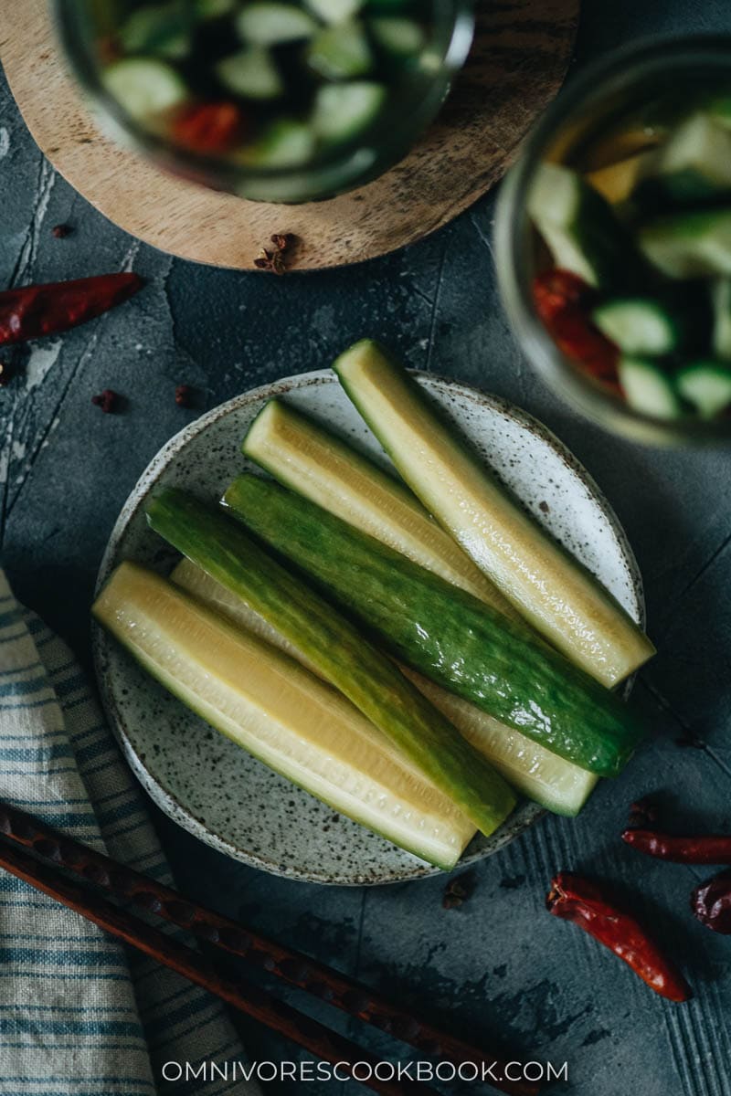 Pickled cucumber served in a plate