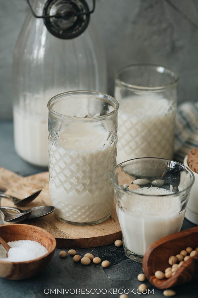 Homemade soy milk close-up