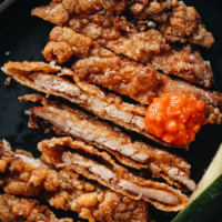 Chinese fried pork chops close up