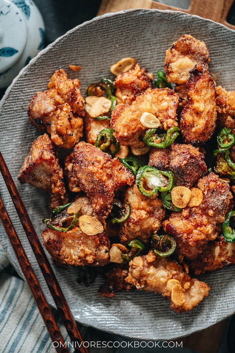 Chinese salt and pepper pork chops in a bowl
