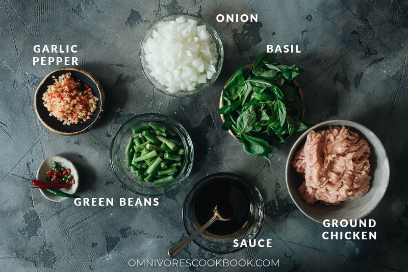 Ingredients for making Thai basil chicken