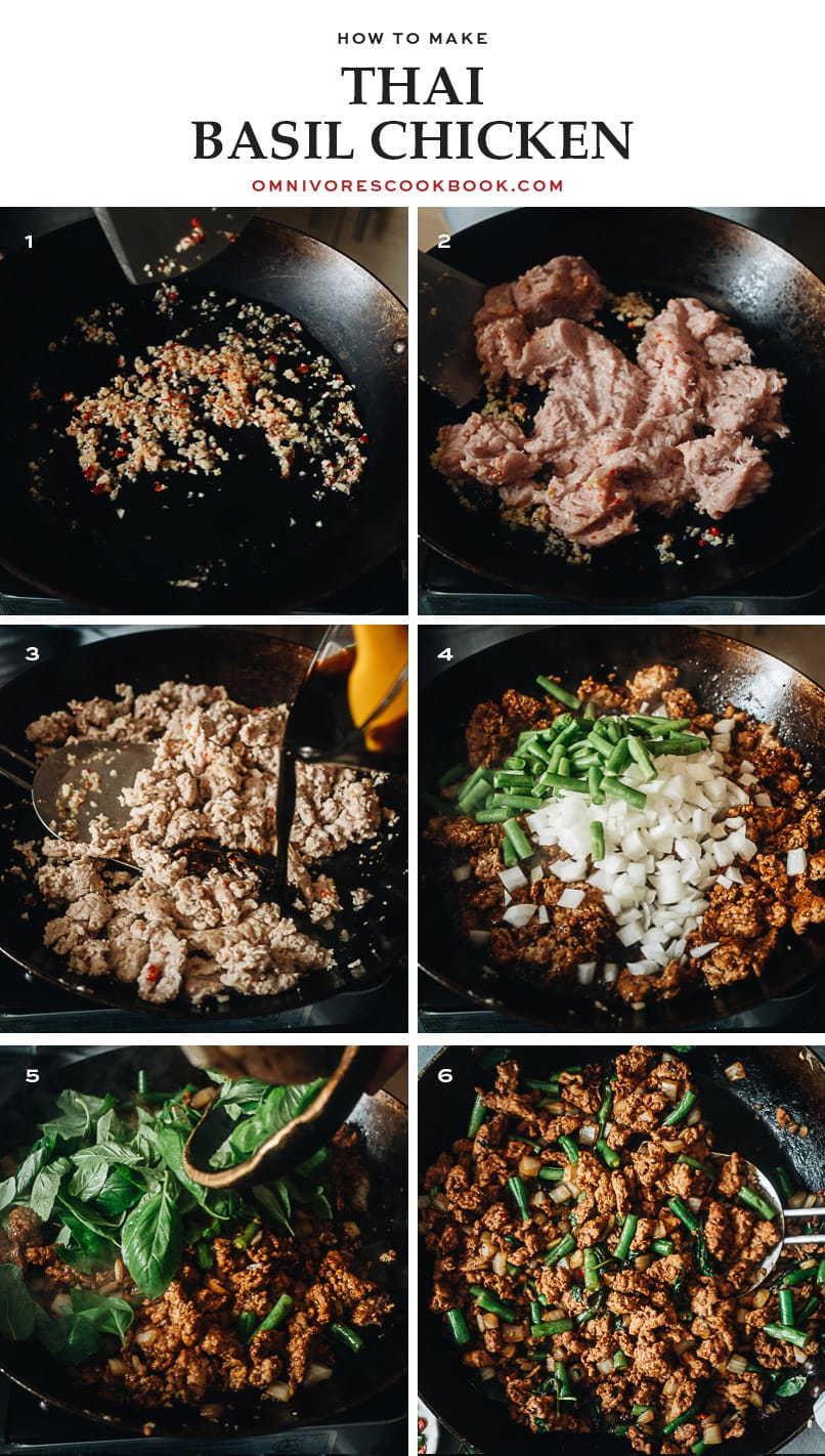 Thai basil chicken cooking step-by-step