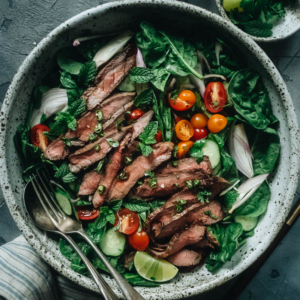 For a cool and refreshing summer dinner, Thai beef salad gives you robust flavors and a mixture of tender beef and fresh produce for an all-in-one meal. {Gluten-Free}