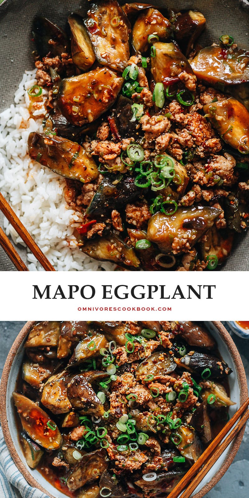 Full of flavor, mapo eggplant is richly savory, spicy, and fragrant, not to mention quick and easy for any night you want a hearty and healthy Chinese dish. {Vegan-Adaptable}
