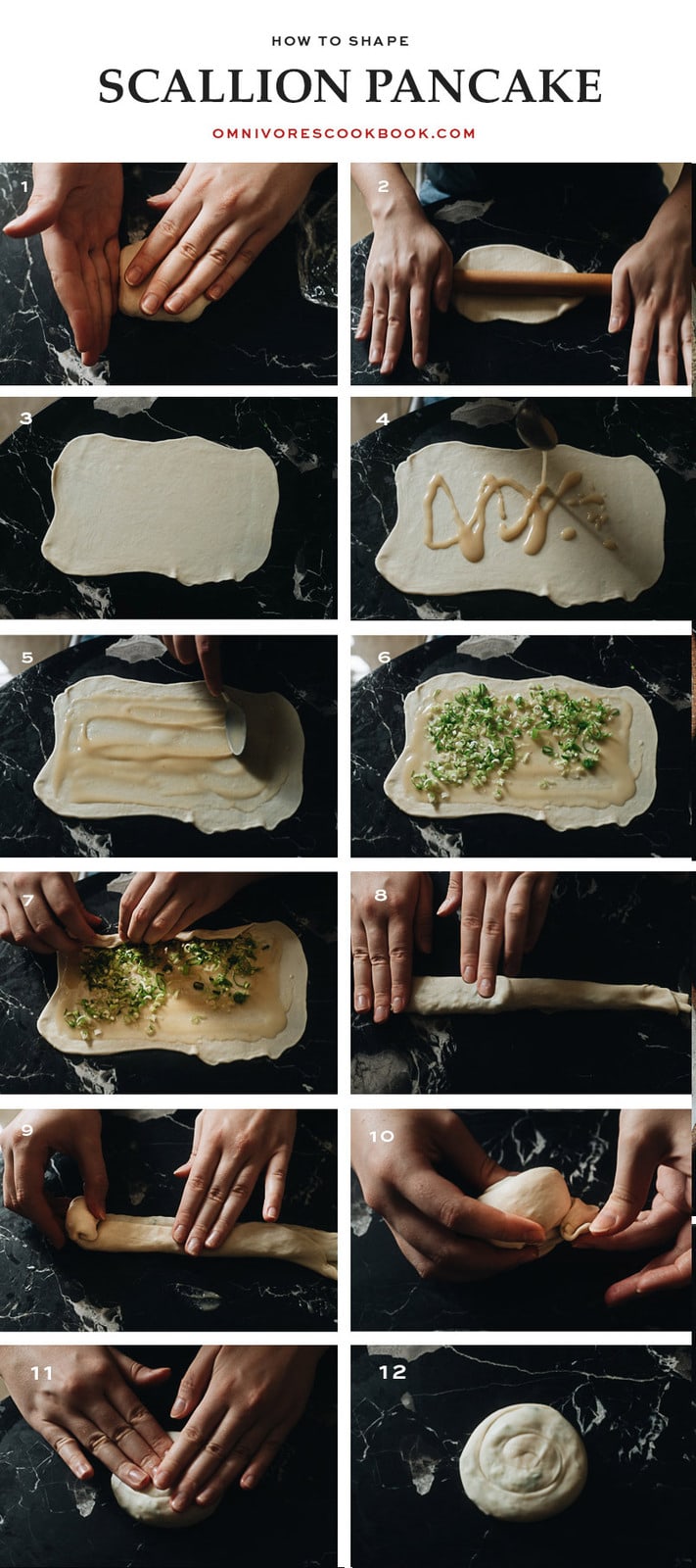 How to form scallion pancake step-by-step