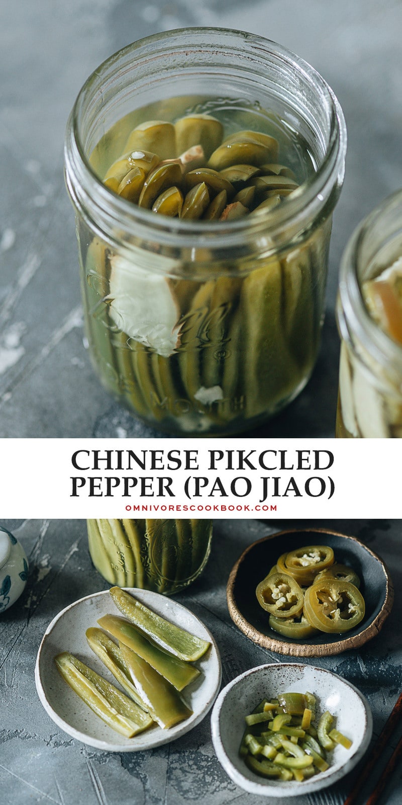 This quick and easy version of Chinese pickled peppers, also known as pao jiao, gives you a mildly salty and sour flavor to top off your favorite recipes. {Vegan, Gluten-Free adaptable}