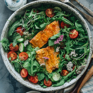 Eating healthy has never been more delicious than with this one-bowl salmon salad that delivers on bold, tangy flavor that makes you feel good all over. {Gluten-Free}