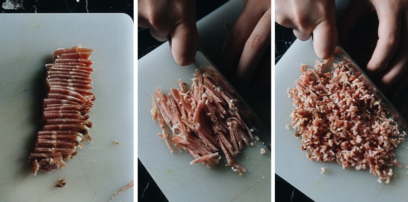 How to mince dried ham step-by-step