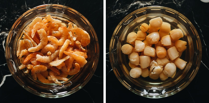 Rehydrating dried scallops and dried shrimps