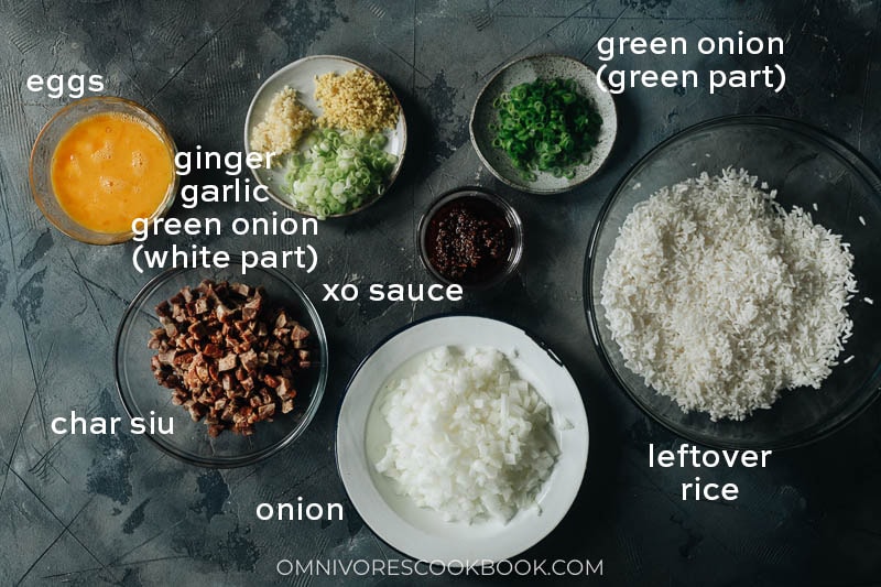 Ingredients for making XO fried rice