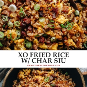 Dig into a bowl of XO fried rice with a crispy, crunchy texture and savory sweet, lightly seafoody taste that transforms your leftover char siu pork into a meal in minutes!