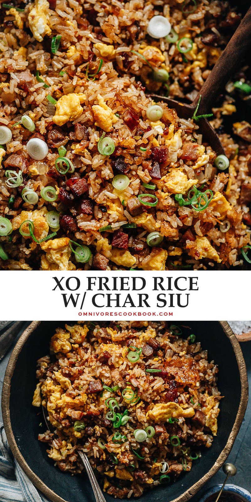 Dig into a bowl of XO fried rice with a crispy, crunchy texture and savory sweet, lightly seafoody taste that transforms your leftover char siu pork into a meal in minutes!