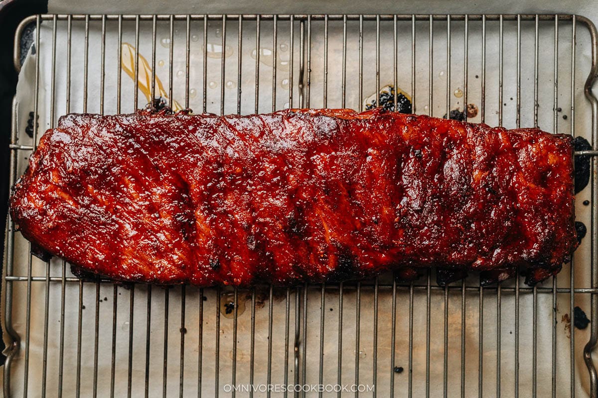 Finished and uncut BBQ ribs
