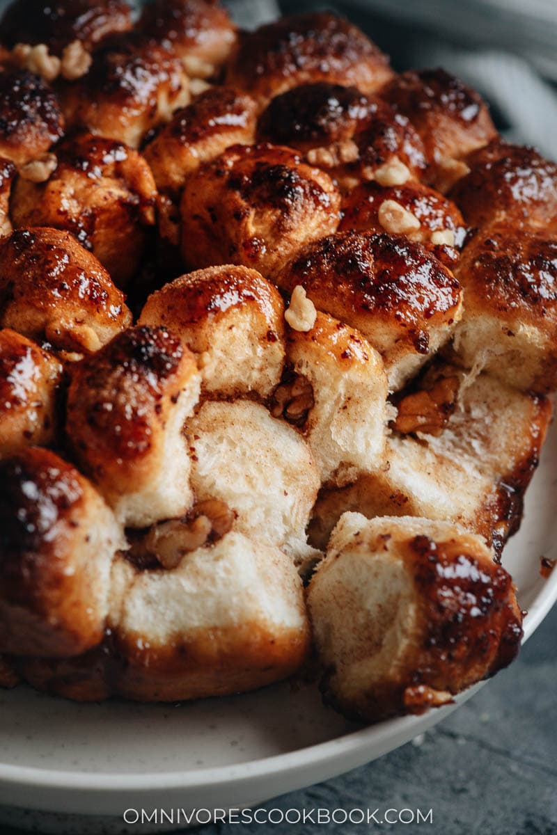 Pulled-apart monkey bread showing fluffy texture