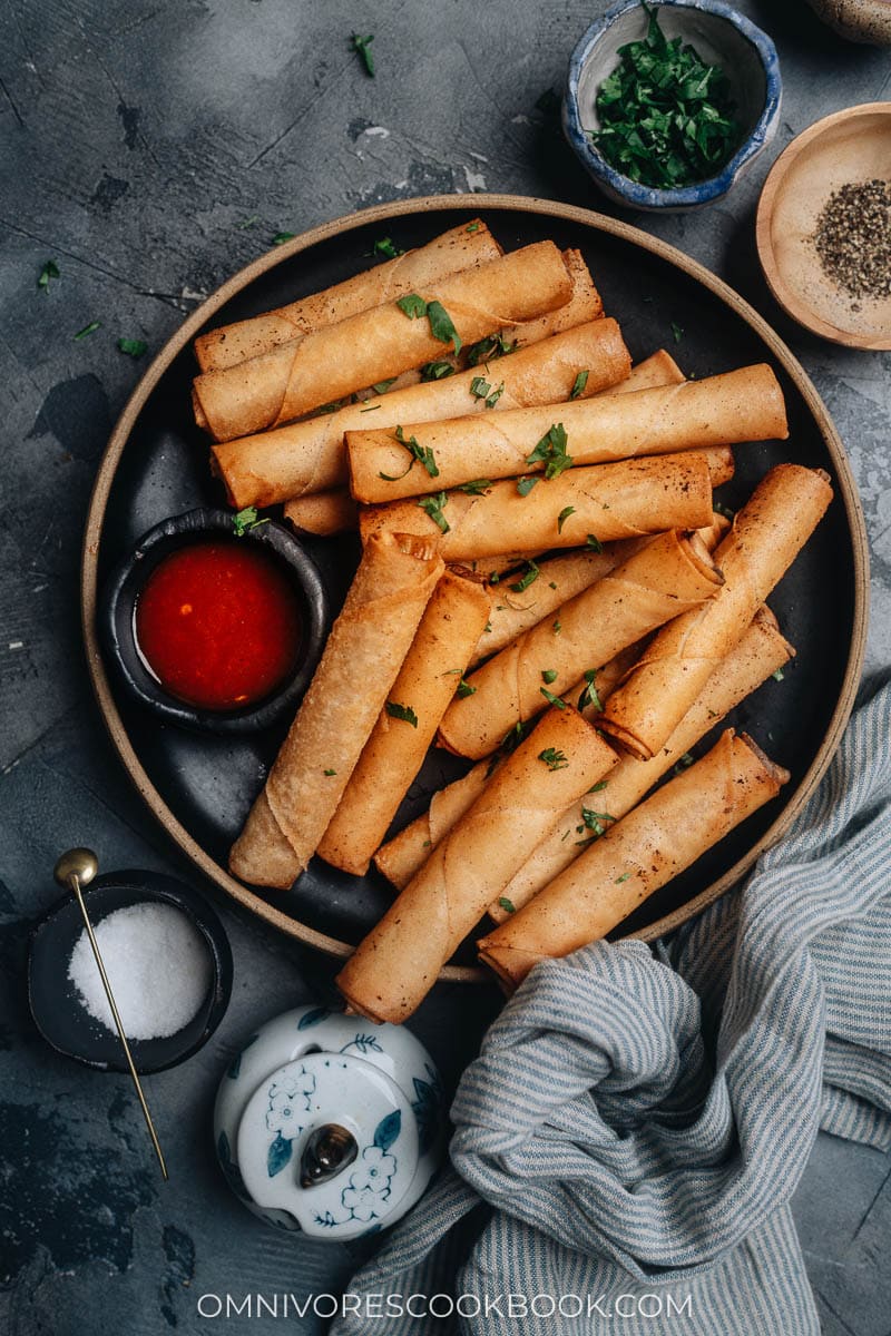 Fillipino spring rolls served with sweet and sour sauce