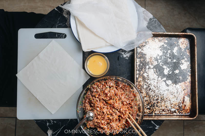 Prepare the cooking station for lumpia