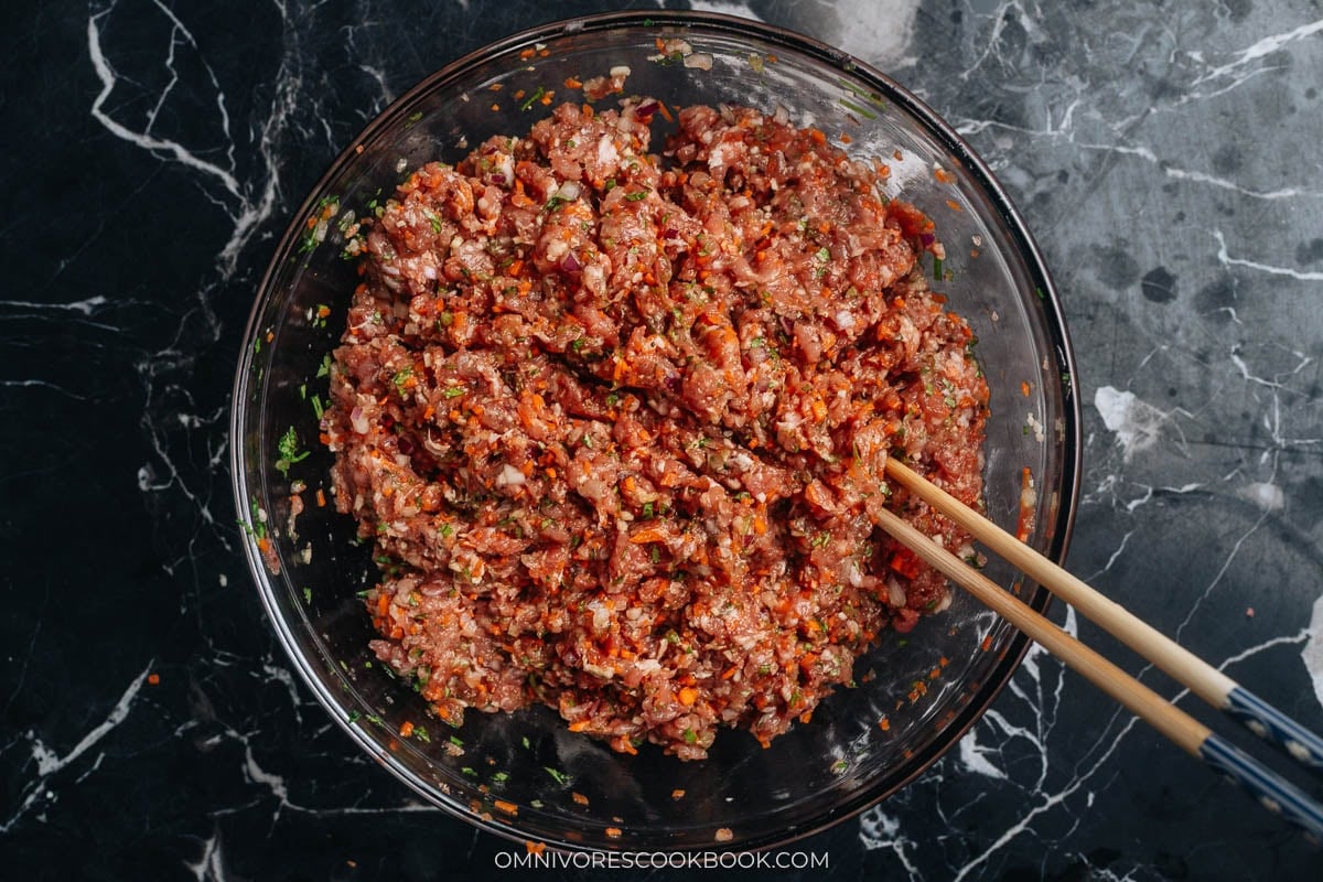 Ground pork and vegetable filling