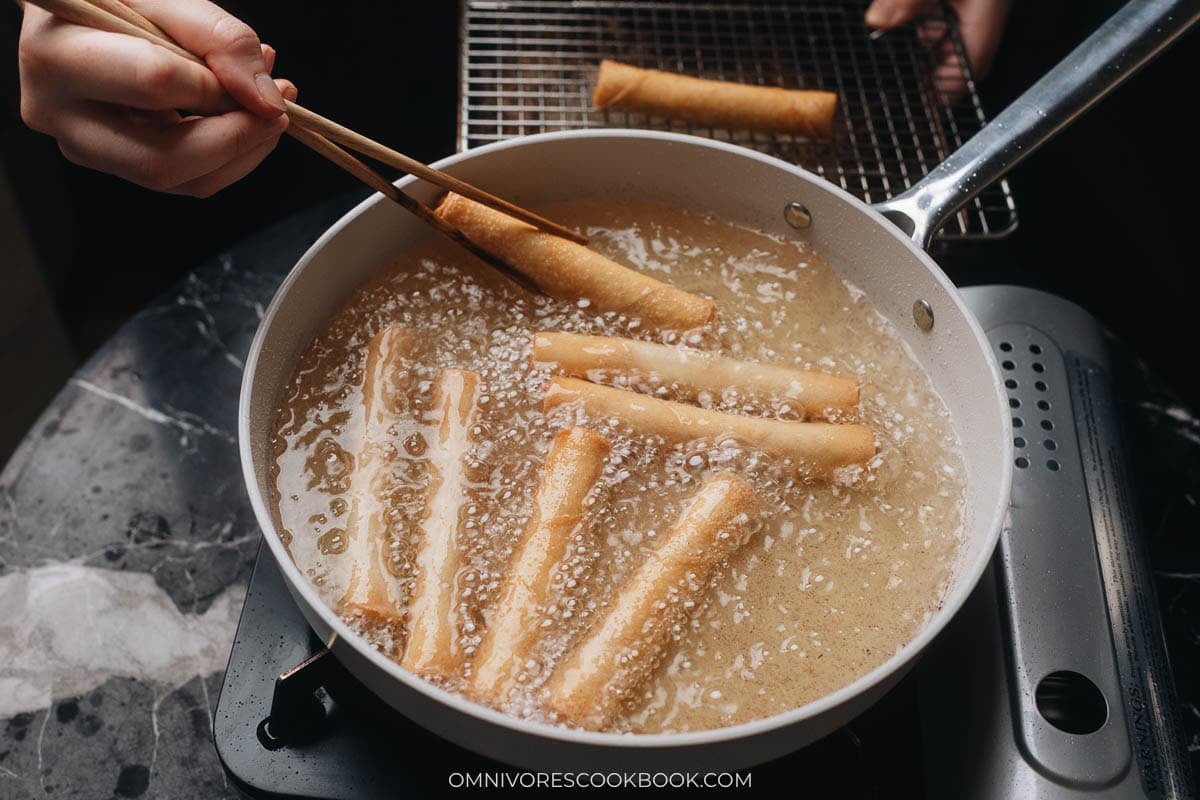 umpia Shanghai frying in hot oil until golden and crisp.