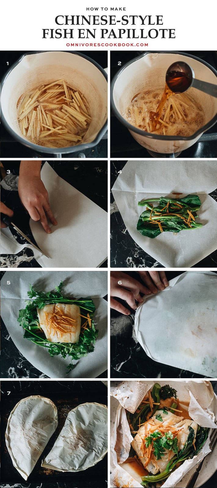 Chinese fish en papillote cooking step-by-step