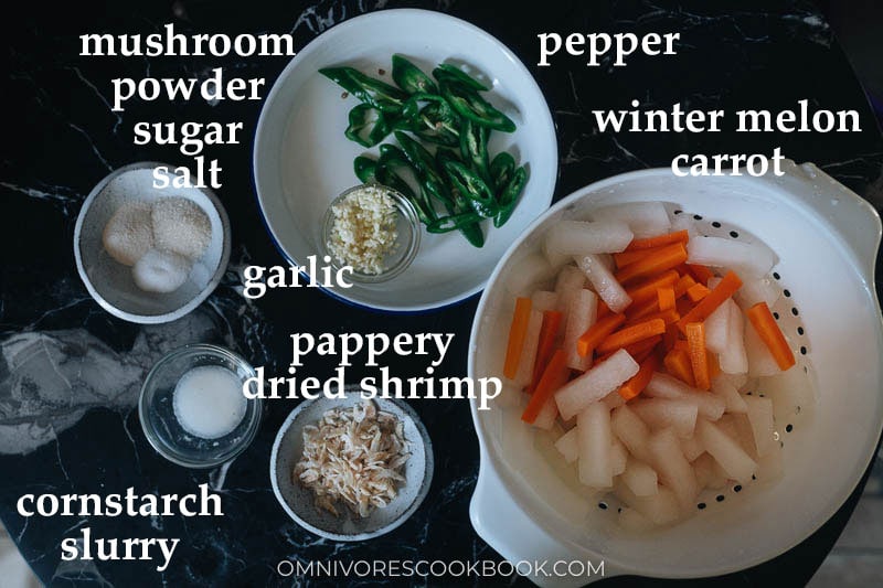 Ingredients for making winter melon stir fry