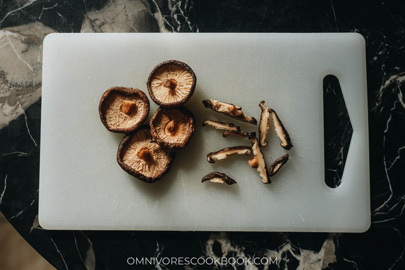 Rehydrated shiitake mushrooms