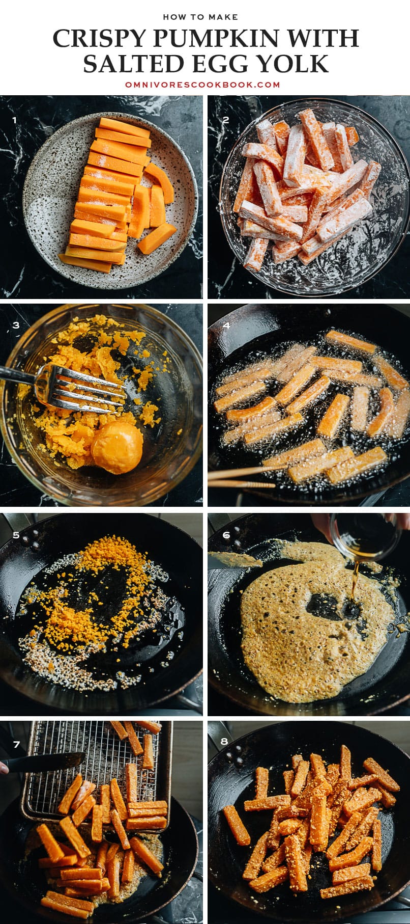 Crispy fried pumpkin with salted egg yolk cooking step-by-step