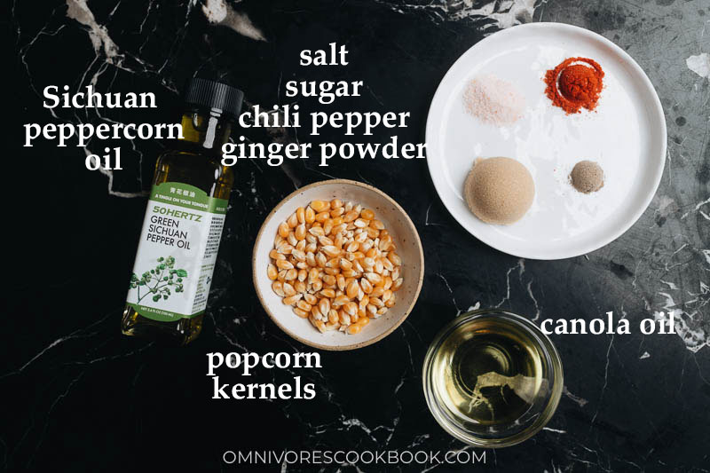 Ingredients for making spiced sweet popcorn