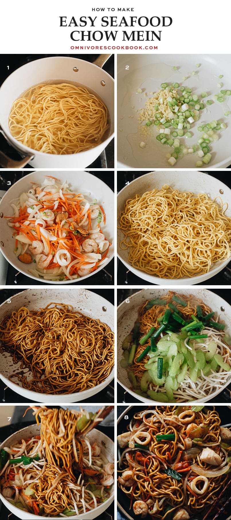 Seafood chow mein cooking step-by-step