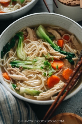 Chinese chicken noodle soup in a bowl