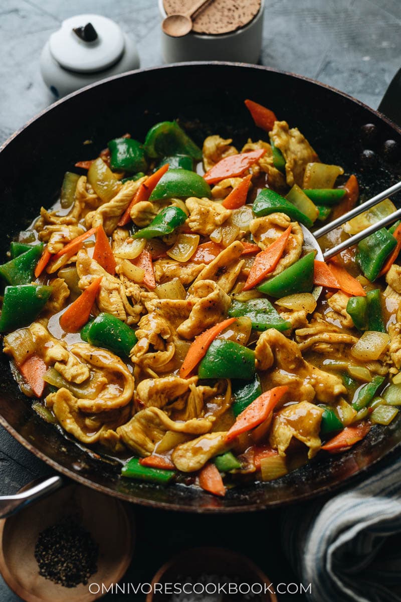 Chinese curry chicken in a pan