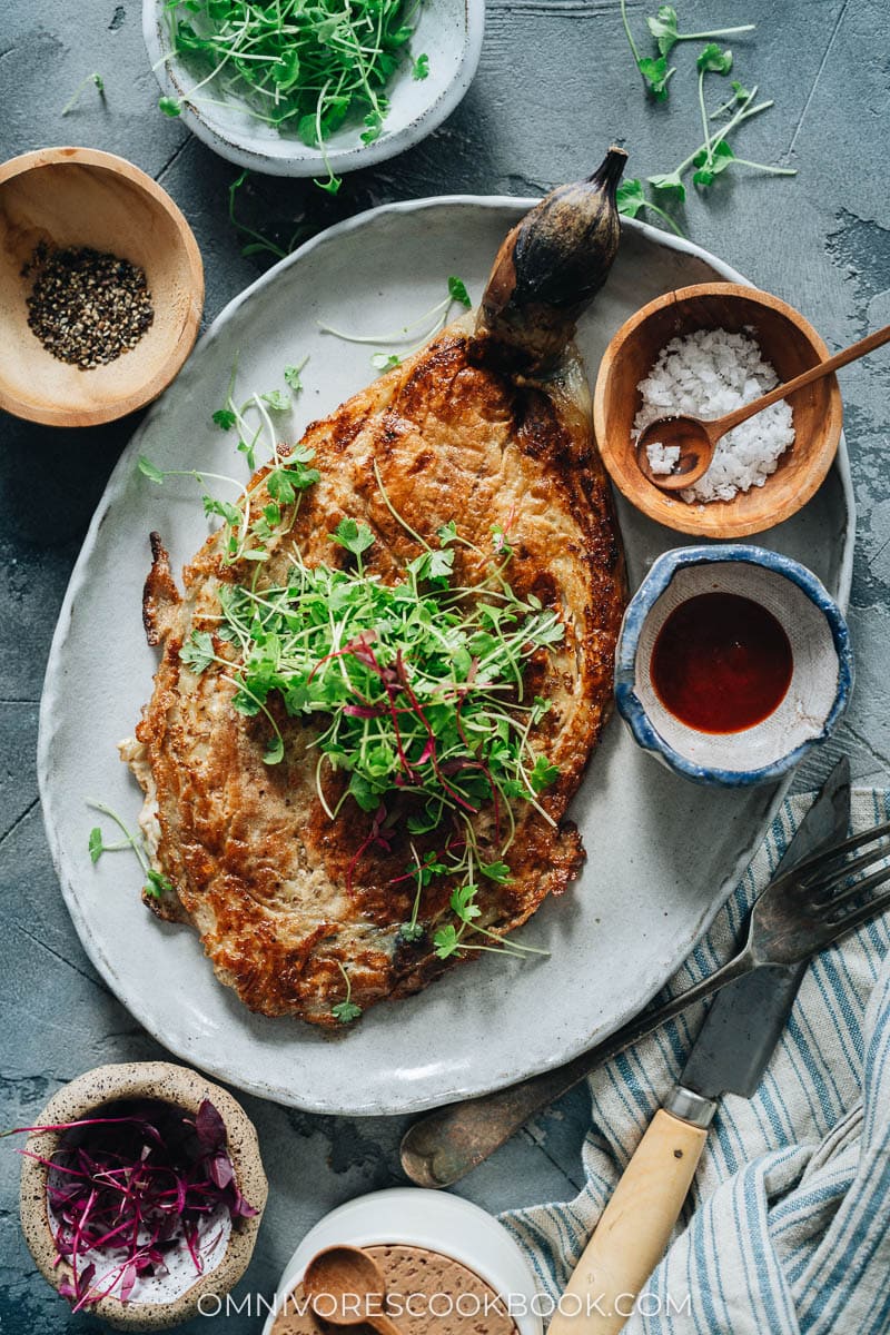 Filipino eggplant omelet on a plate