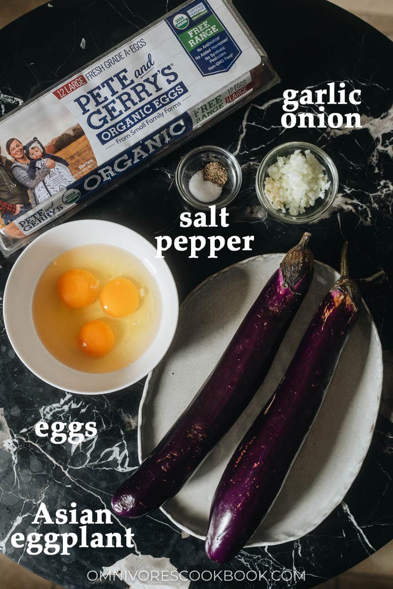 Raw eggs and eggplant for tortang talong