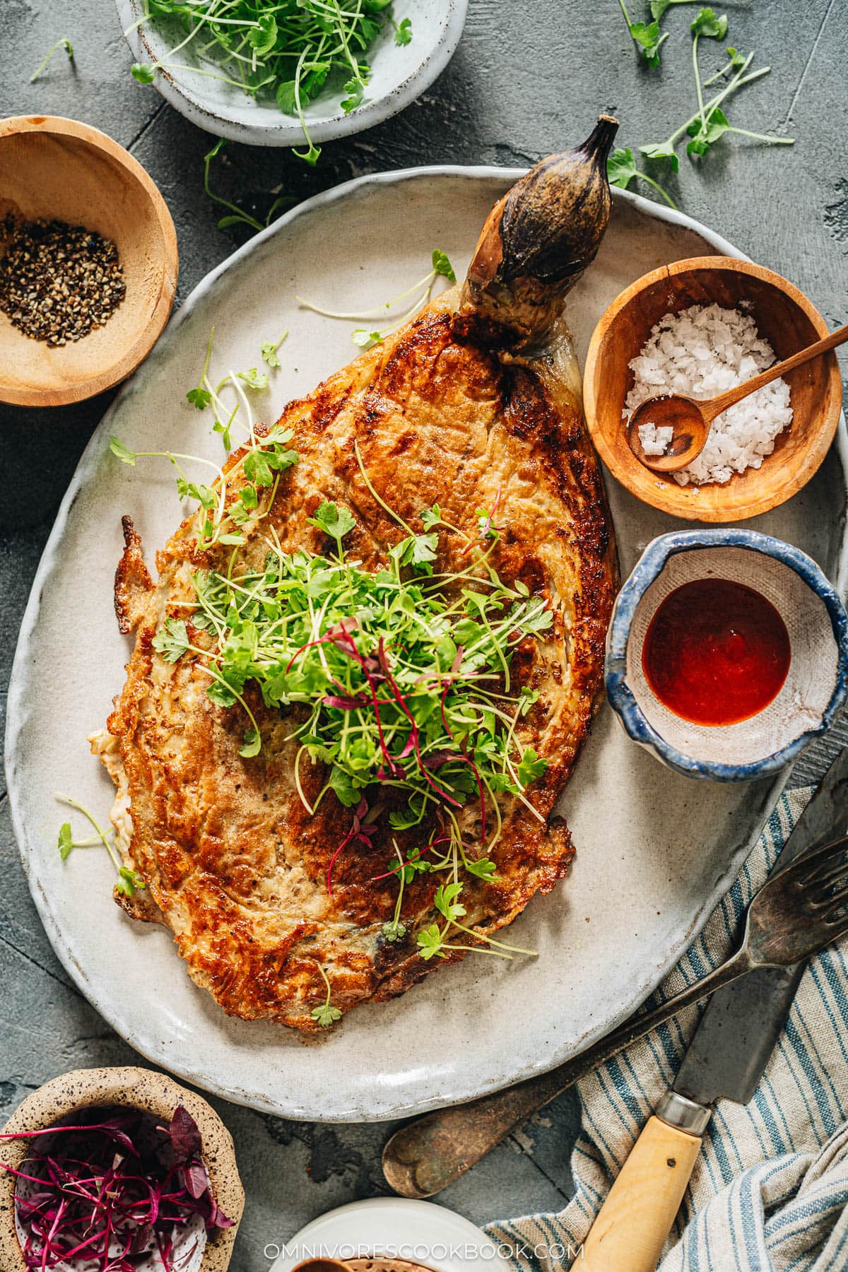 Filipino eggplant omelet on a plate