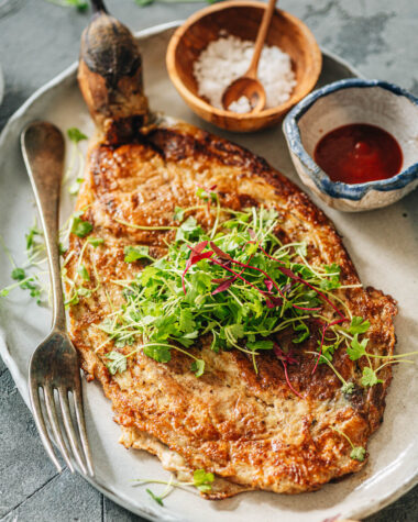 Tortang Talong with microgreens and ketchup