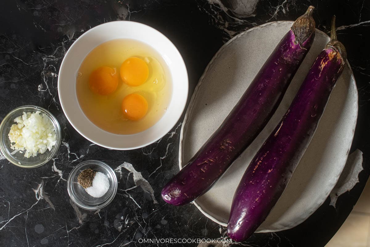 Raw eggs and eggplant