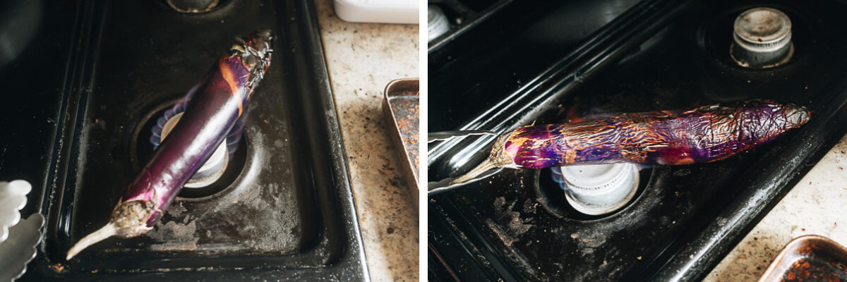 How to char eggplant over gas stove