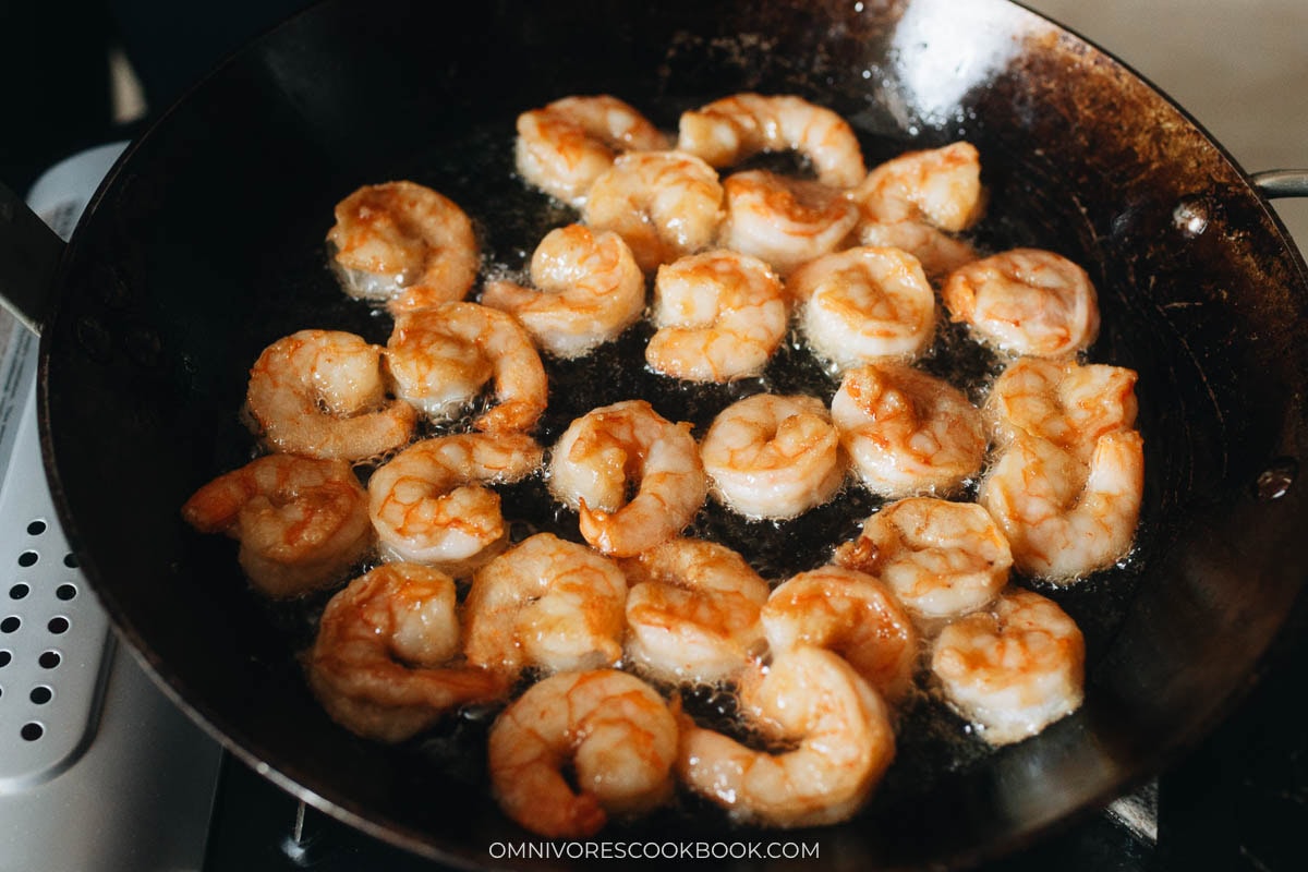 Pan fry the shrimp