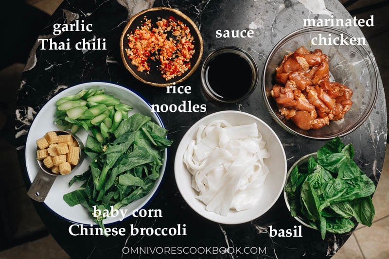 Ingredients for making drunken noodles