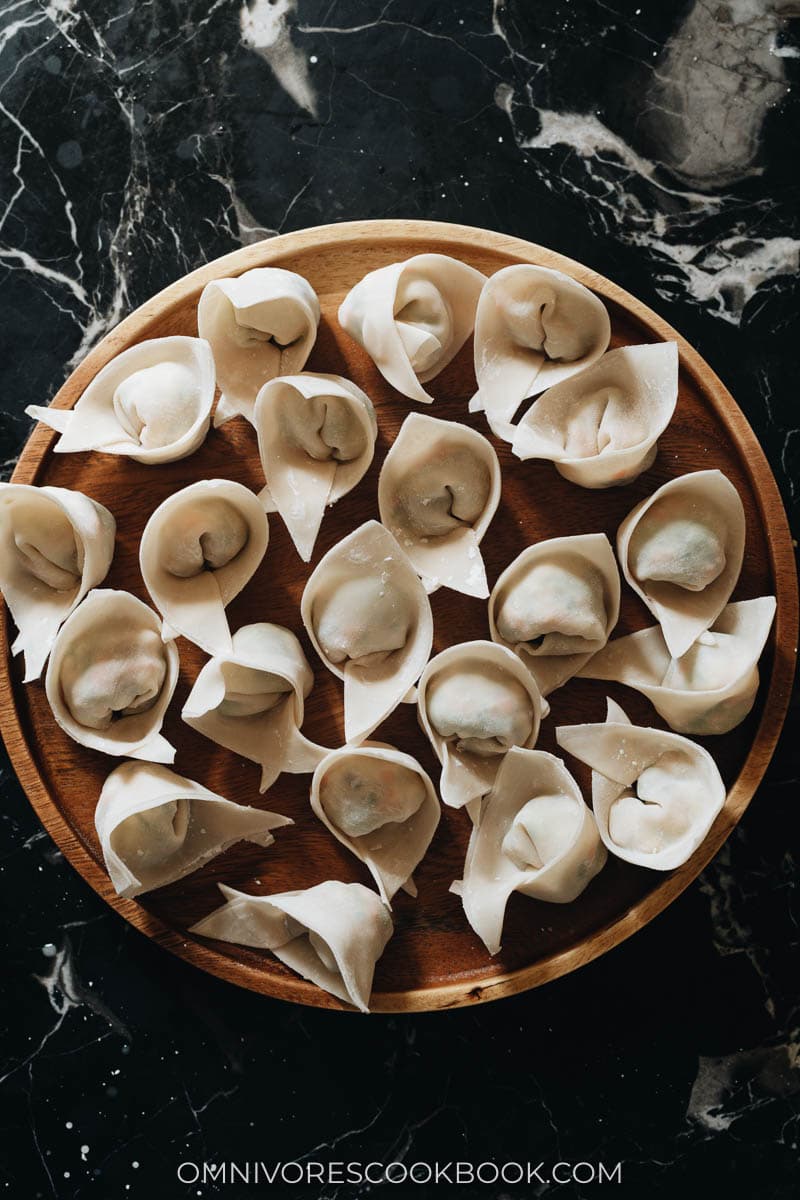 Freshly wrapped vegan wontons