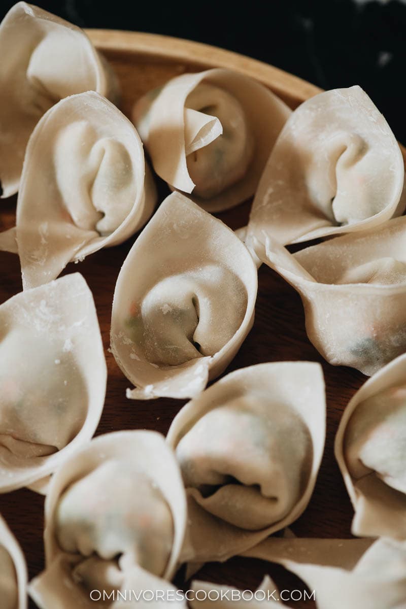 Close-up of uncooked wontons