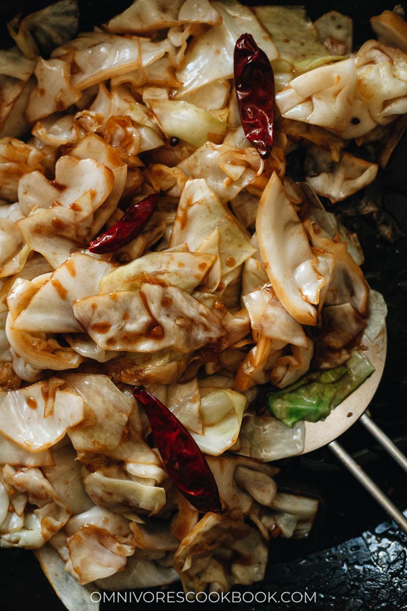 Easy, fast, delicious sauteed cabbage close-up