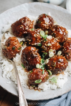 Sweet and Sour Mongolian meatballs in a skillet