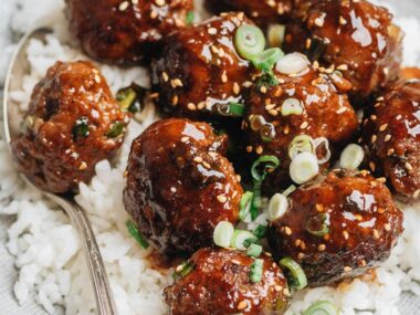 Sweet and Sour Mongolian meatballs in a skillet