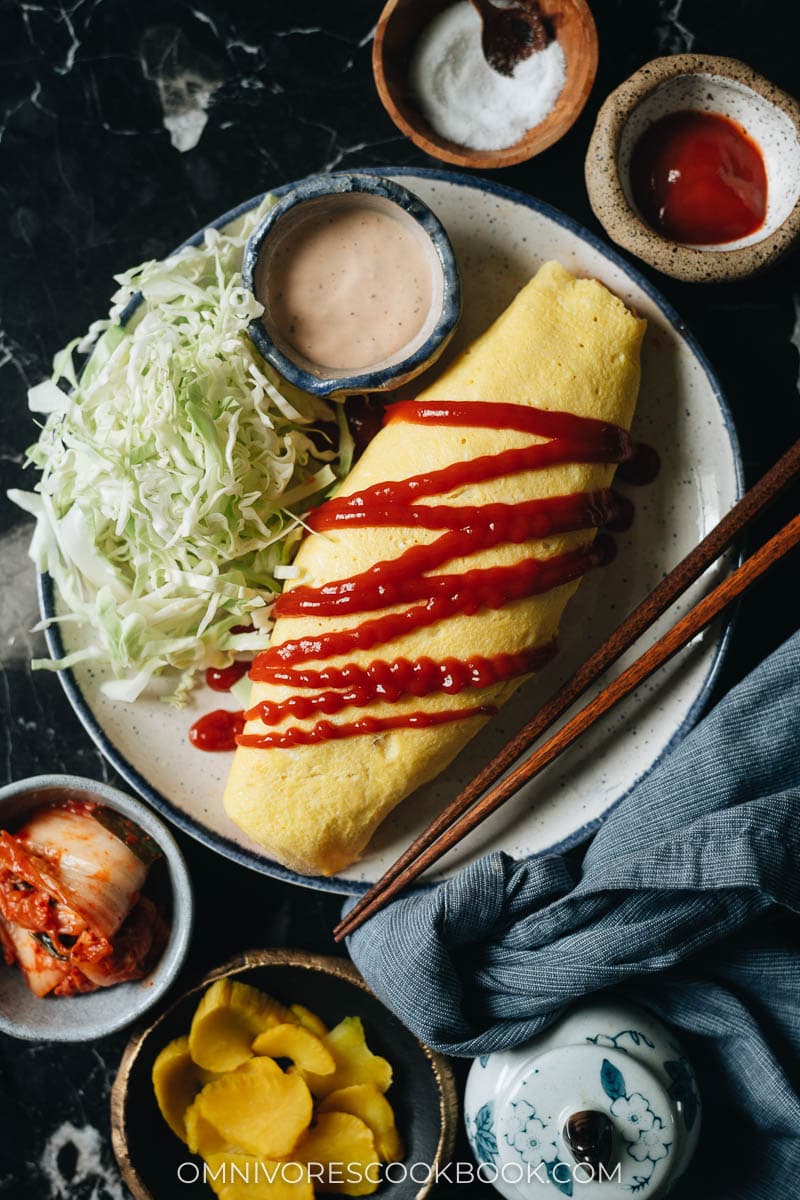 Kimchi omurice drizzled with ketchup