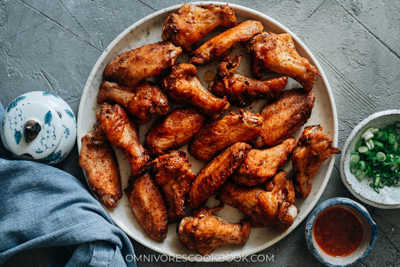 Spicy Asian chicken wings on a plate