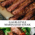 My galbi marinated steak recipe gives you the super succulent and juicy, slightly sweet beauty of the Korean BBQ classic in a format you can cook with a grill or skillet, and it’s even great with the more affordable cuts!