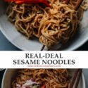 Sesame noodles is a perfect dish for a hot summer night when you don’t feel like standing in front of a hot stove. The nutty savory sauce that has a hint of sweetness and spiciness, it’s always a crowd pleaser. You can simply serve it without any toppings as a side dish. You top it with fresh summer produce and serve it as an appetizer for your grilling party. Or you can load it up with more toppings to serve it as a main.