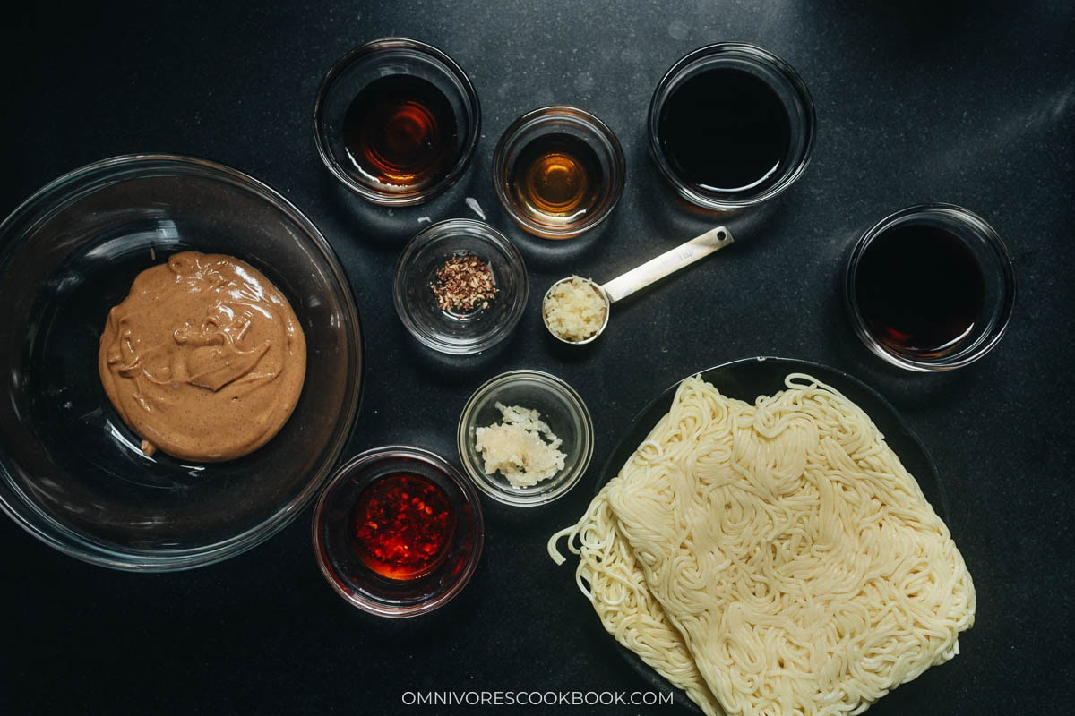 Mise-en-place for authentic Chinese sesame noodles