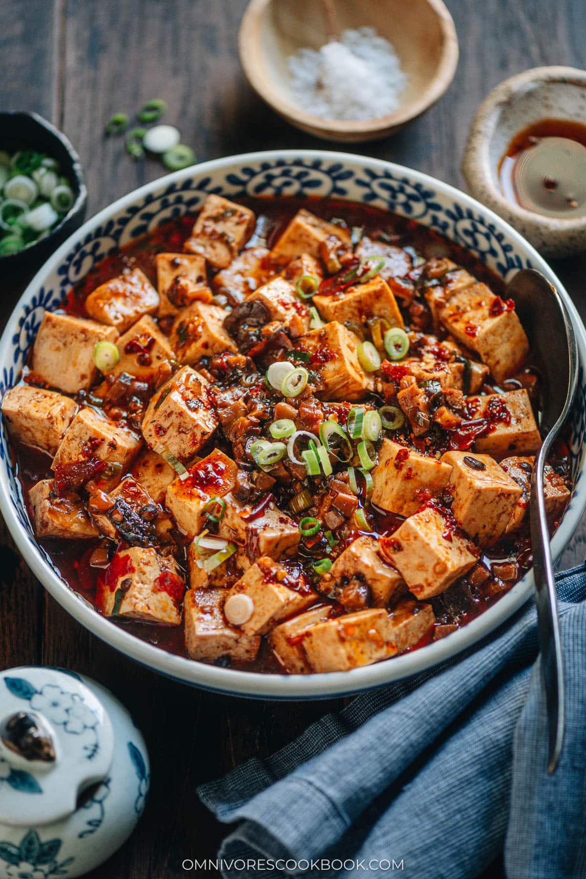 Vegetarian mapo tofu in a bowl