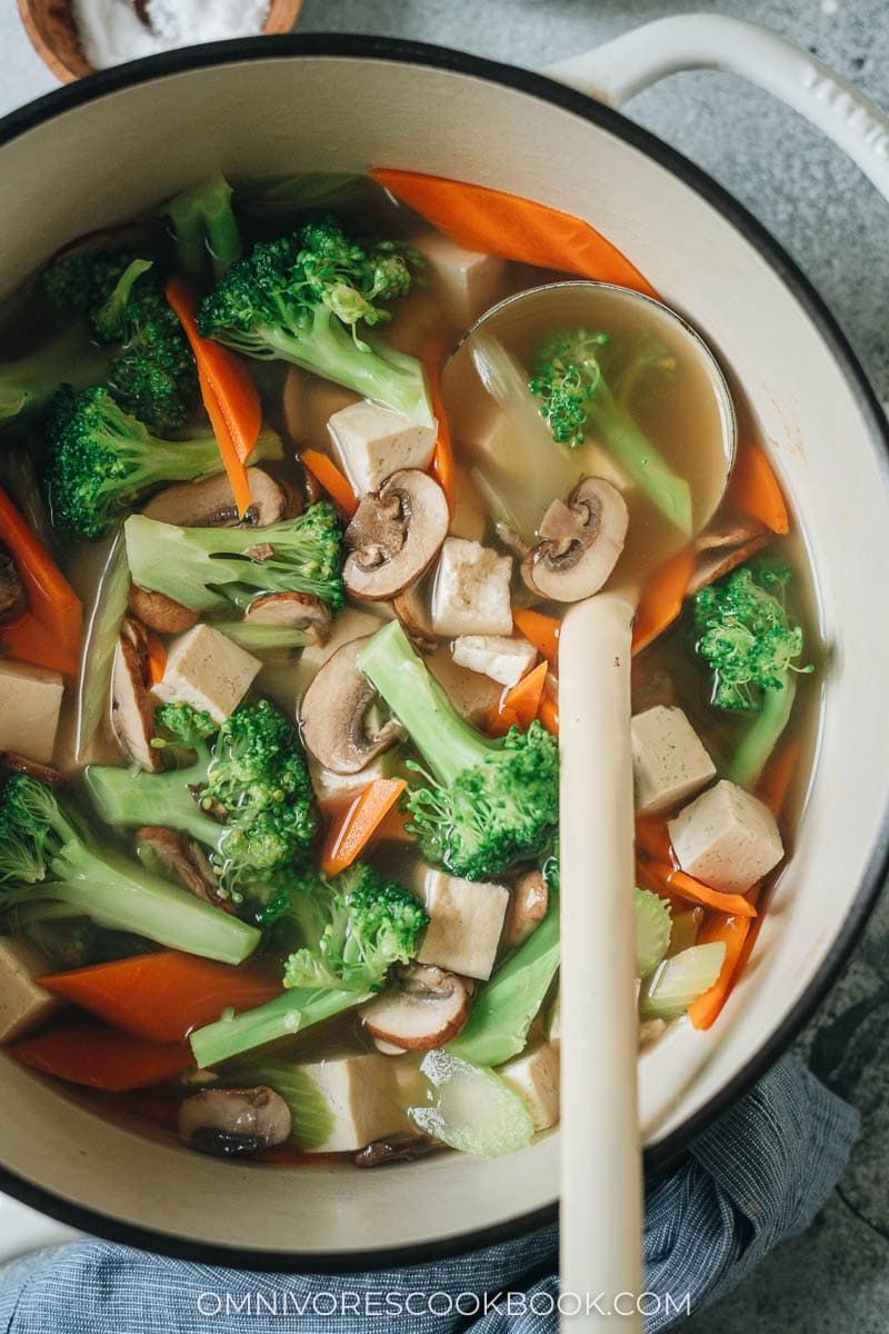 Chinese vegetable soup in a pot